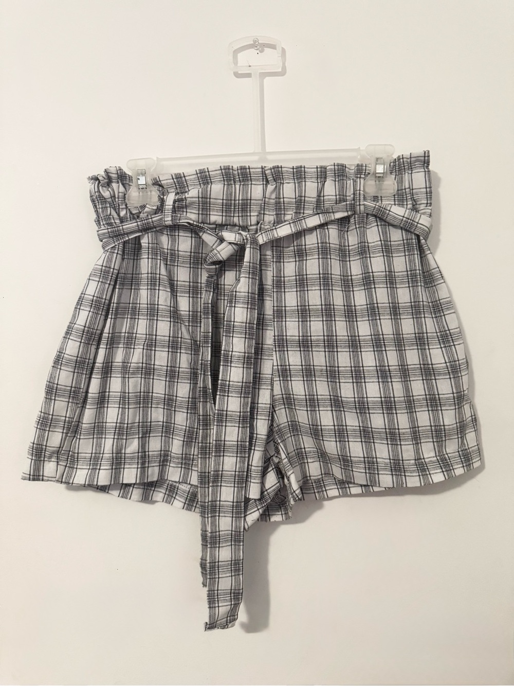 Must Have White w/ Black Plaid Waist Tie Shorts